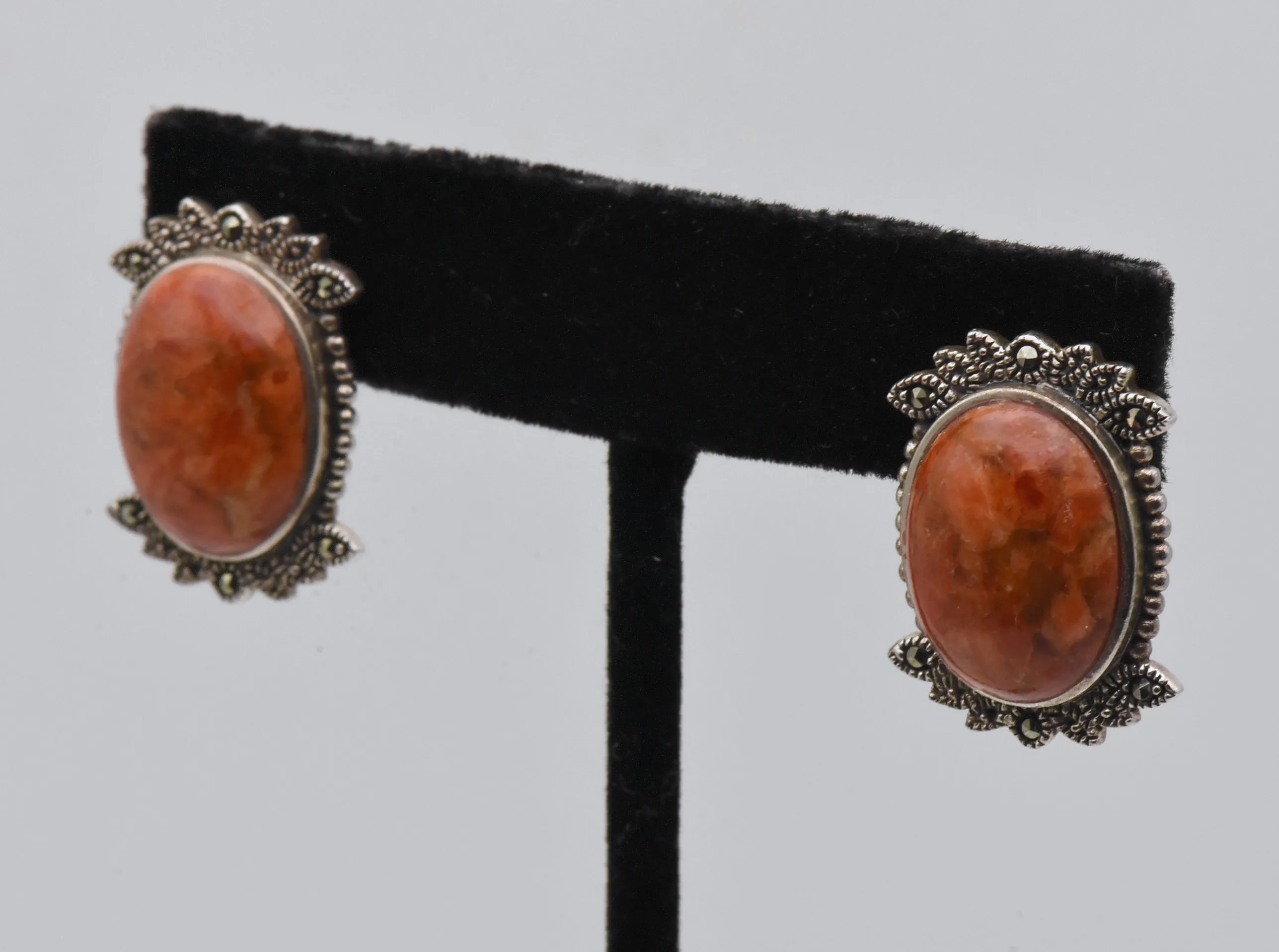 Vintage Orange Jasper Sterling Silver Earriings