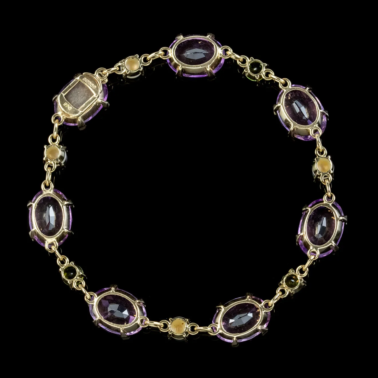 Vintage Scottish Suffragette Bracelet Amethyst Pearl Peridot 9ct Gold Dated 1967