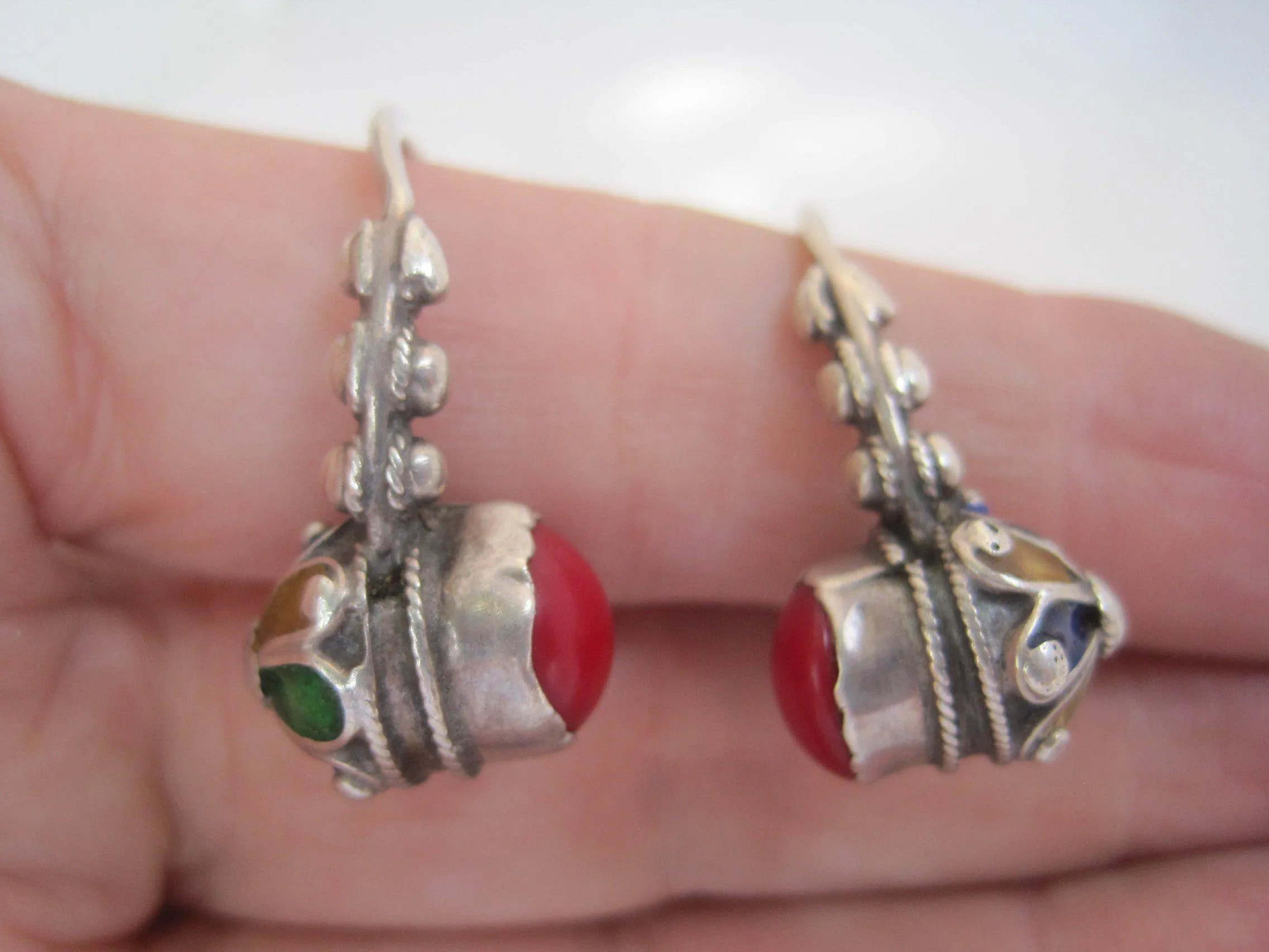 Vintage Silver and Enamel Kabyle Hoop Earrings