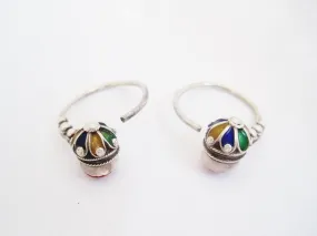 Vintage Silver and Enamel Kabyle Hoop Earrings