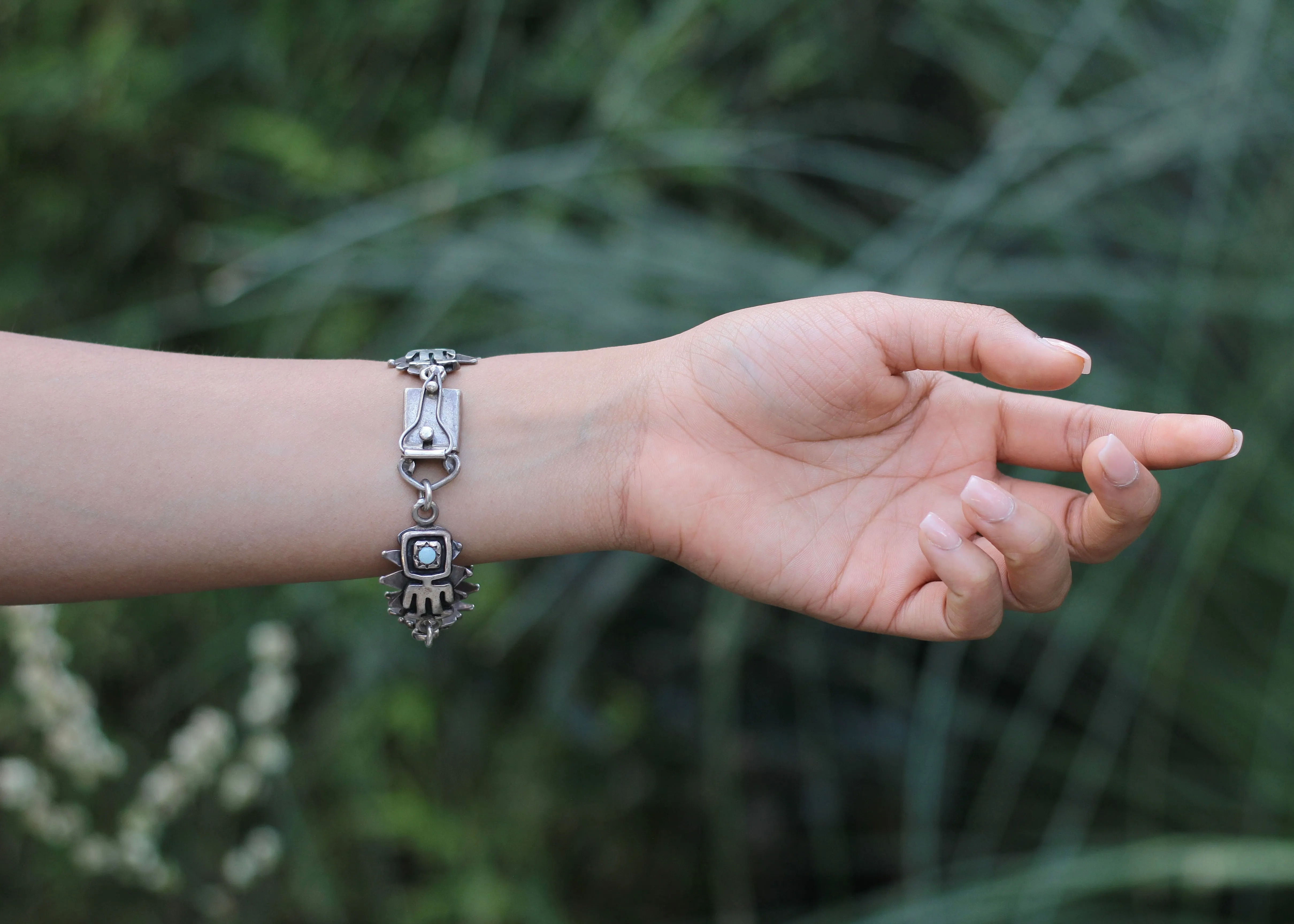 Vintage Sterling Silver & Opal Alien Bracelet