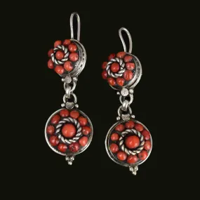 Vintage Sterling Silver Natural Coral Double Drop Earrings