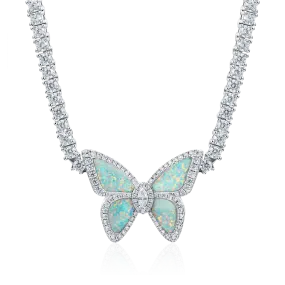 Vivid Opal Butterfly Tennis Necklace - 3mm