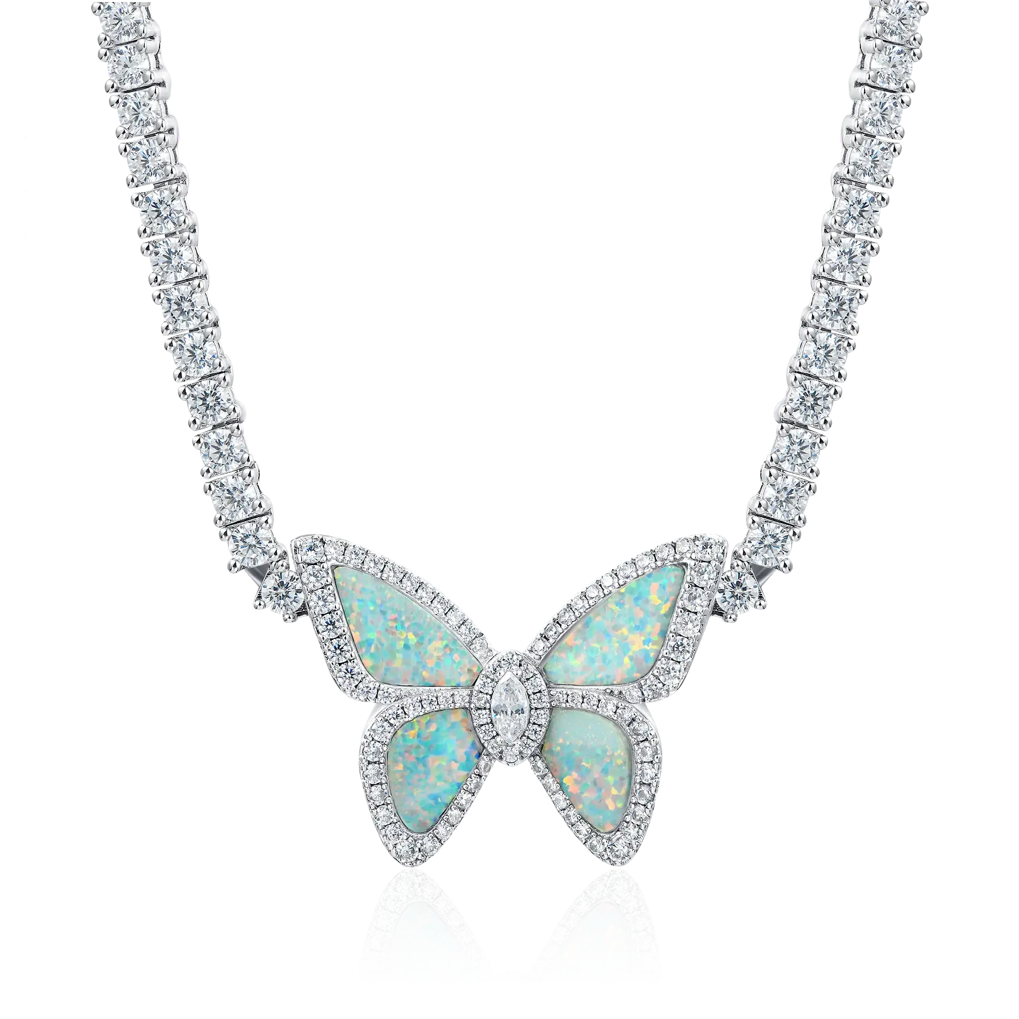 Vivid Opal Butterfly Tennis Necklace - 3mm