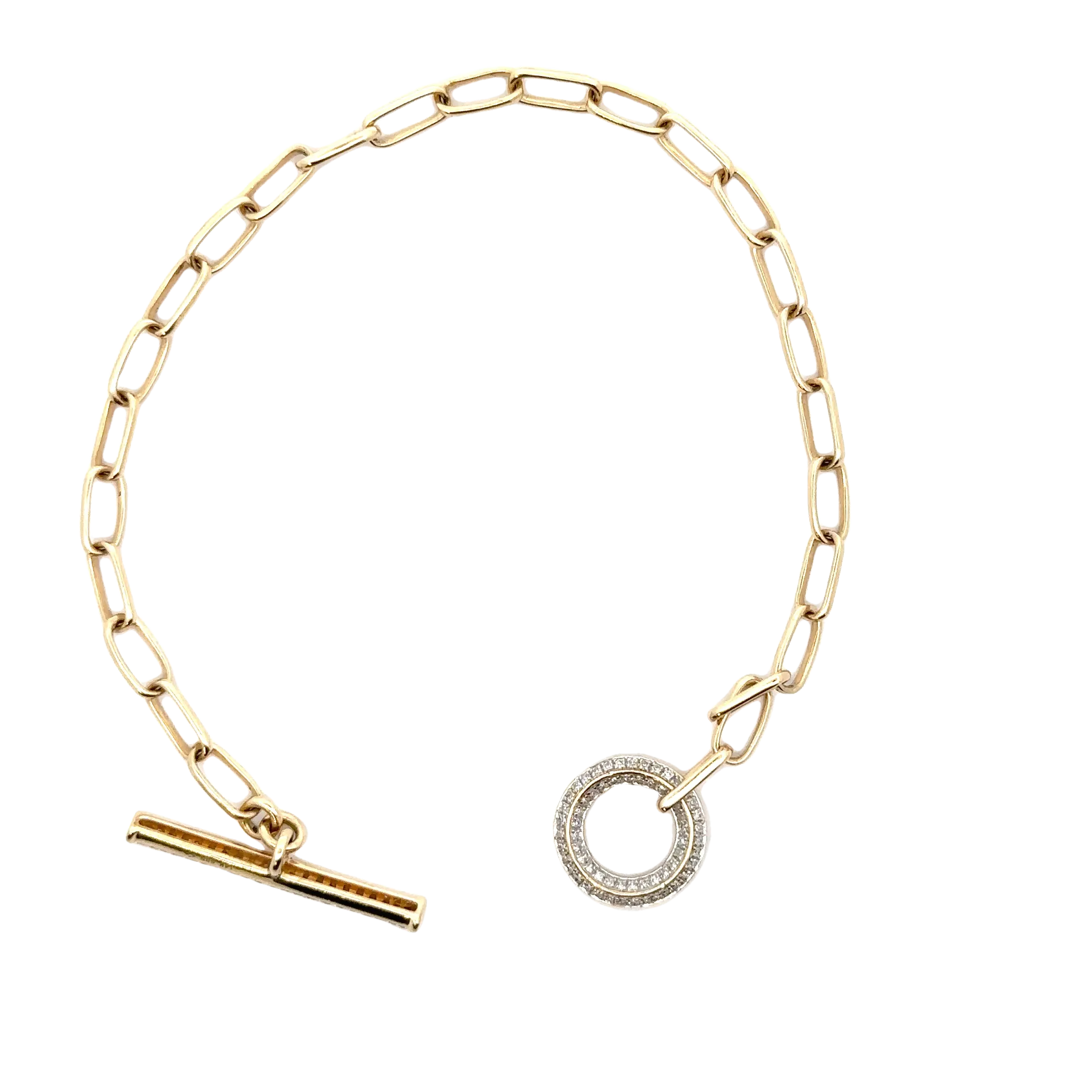 WD1703 14kt Gold Paperlink Bracelet with Pave Diamond Toggle Clasp