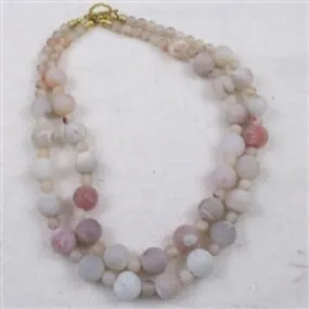 White Agate Gemstone Necklace Double Strand