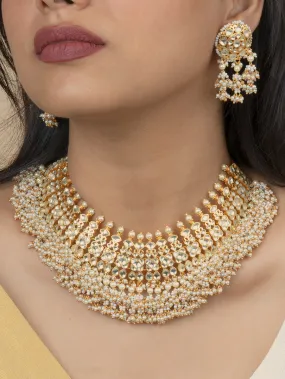 White Color Gold Plated Jadau Kundan Necklace Set - MS1880Y