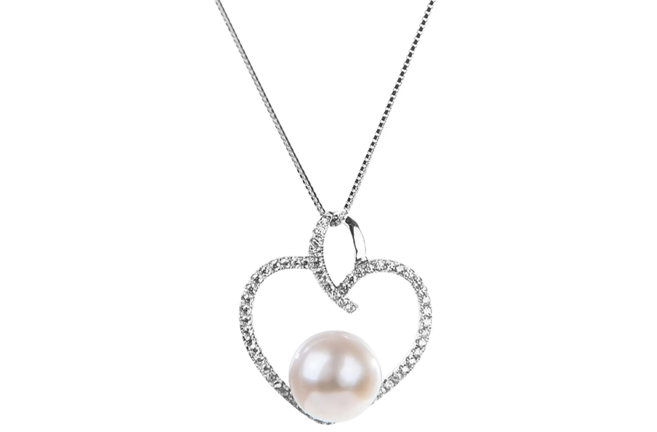 White Freshwater Pearl Heart Pendant and Sterling Silver (925) Chain Necklace 10mm