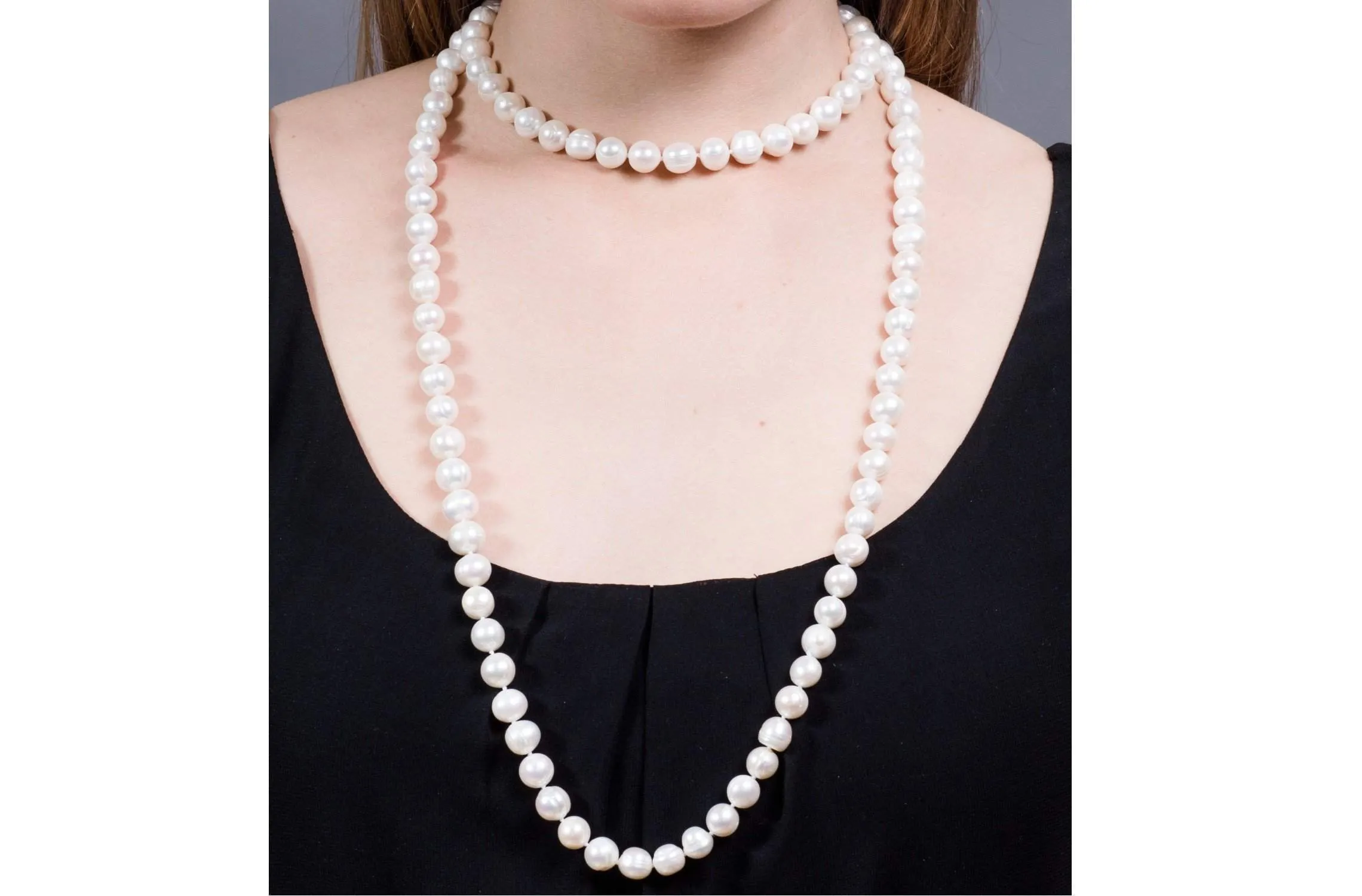 White Freshwater Pearl Long Necklace 9-10mm