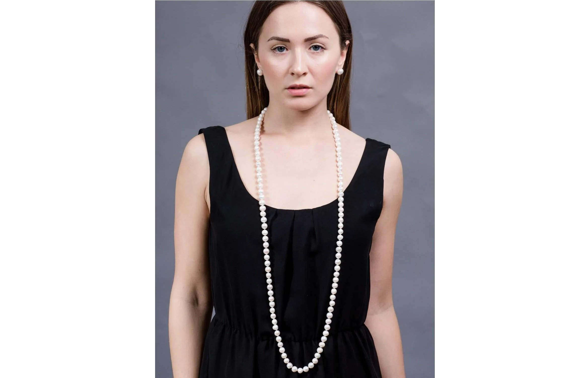 White Freshwater Pearl Long Necklace 9-10mm