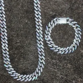 White Gold Iced Out Miami Cuban Link Chain & Bracelet