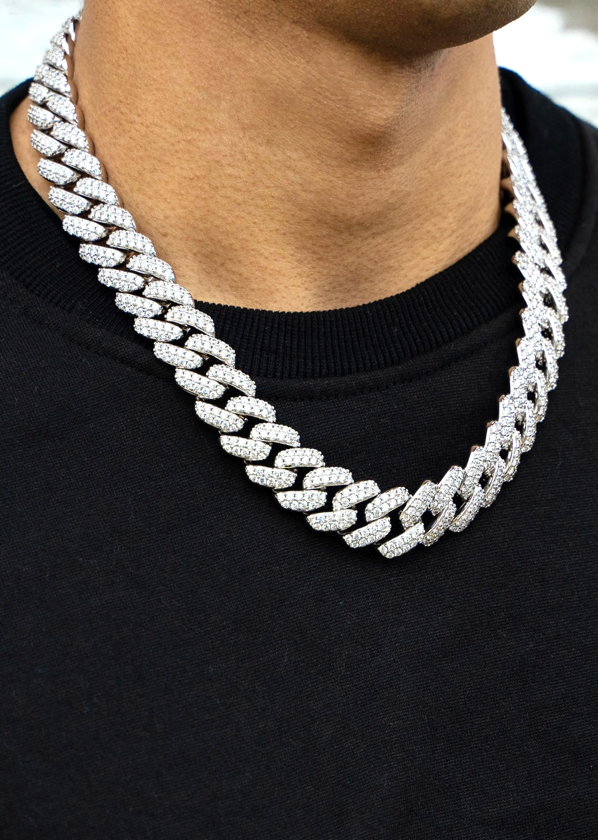 White Gold Iced Out Miami Cuban Link Chain & Bracelet