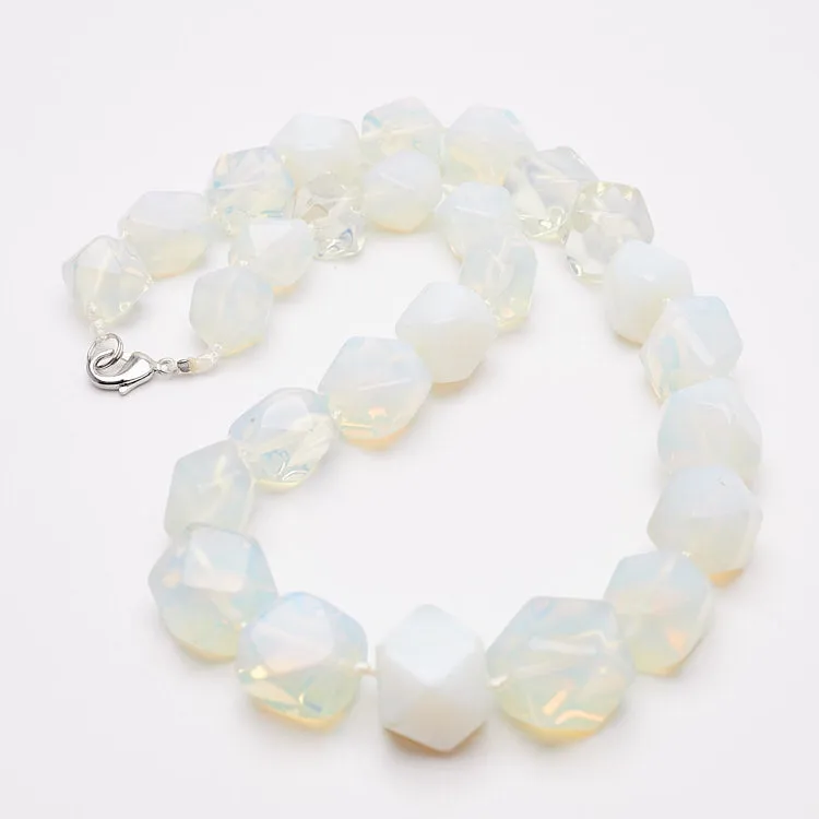 Women's Chunky Gemstone Necklace 16mm Natural Opal Handmade