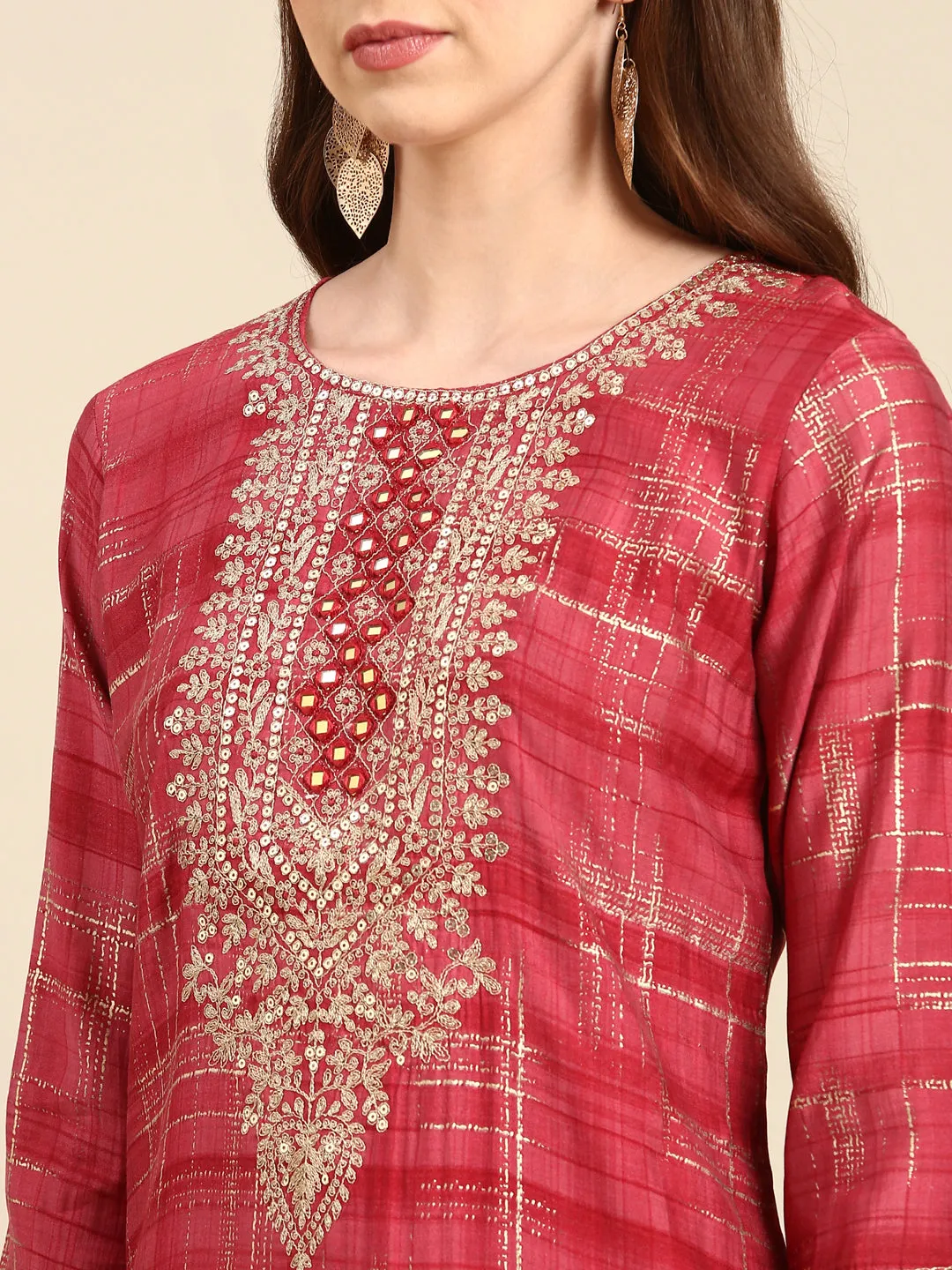 Women's Coral Embellished Straight Kurta