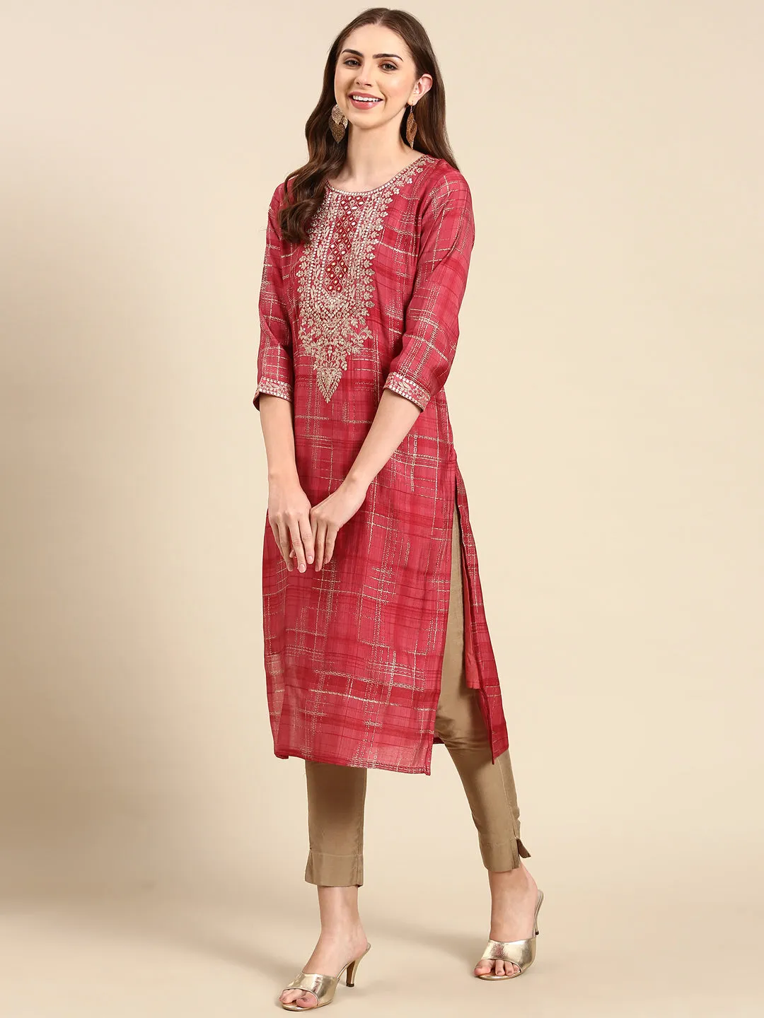 Women's Coral Embellished Straight Kurta