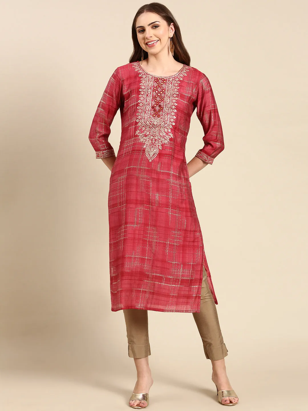 Women's Coral Embellished Straight Kurta