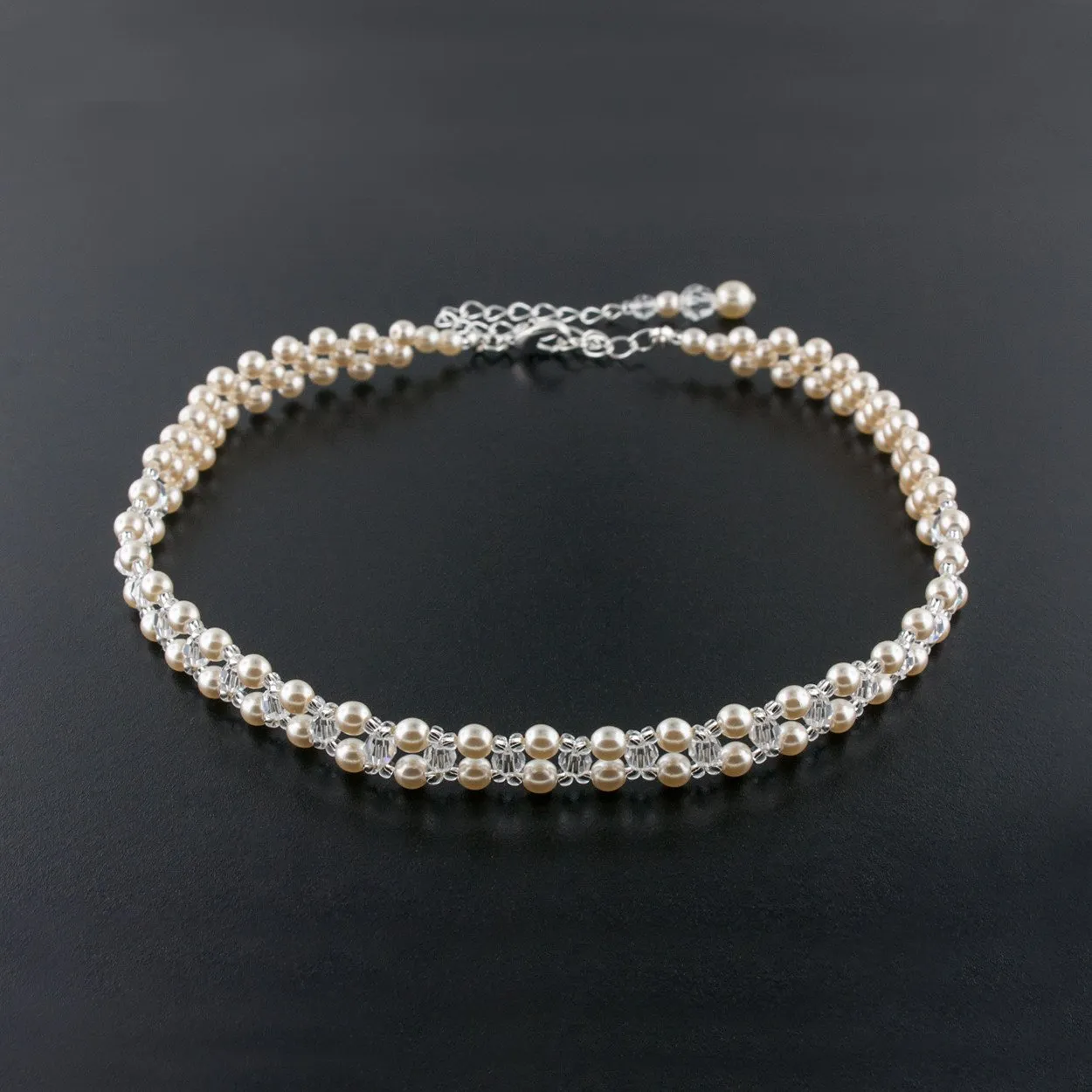 Woven Pearl & Crystal Choker Necklace