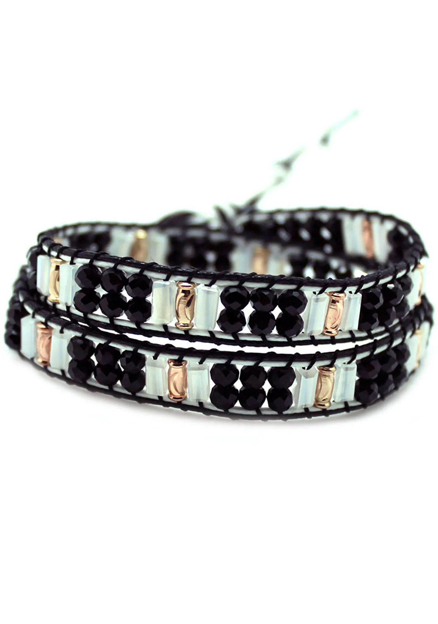 X Katie Soleil Double Wrap Beaded Bracelet in Black/White