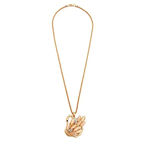 Yellow Chimes Golden Swan Opal Crystal Stylish Long Chain Pendant Necklace for Girls and Women