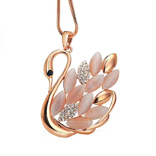 Yellow Chimes Golden Swan Opal Crystal Stylish Long Chain Pendant Necklace for Girls and Women