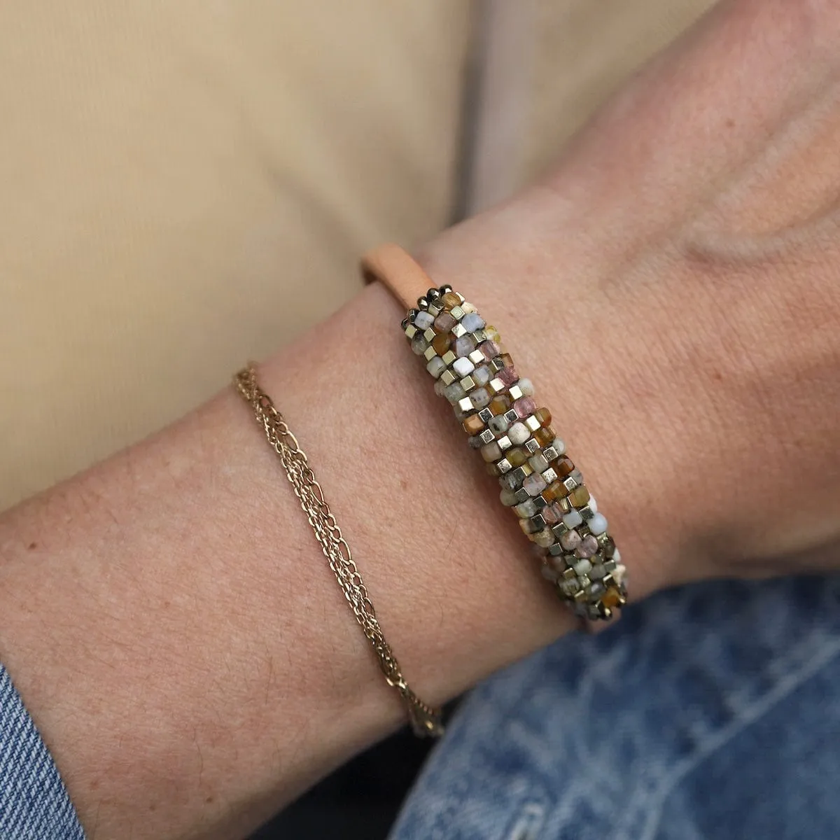 Yellow Opal and Hematite Leather Bracelet